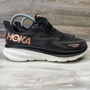 Hoka One One Clifton 9 Women's Size 7.5B Black Rose Gold Running Shoes 1127896